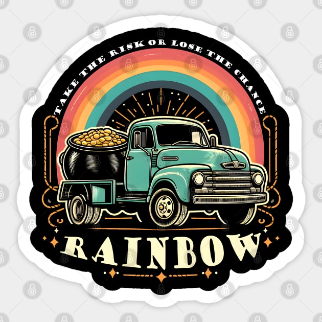 Rainbow Ride: Vintage Truck with a Pot of Gold Sticker by MakerMind8.2